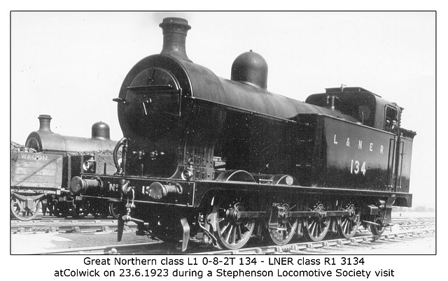 GNR cl L1 082T 134 LNER cl R1 3134 Colwick 13 6 1923
