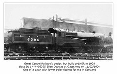 LNER cl D11 4 4 06395 Ellen Douglas at Gateshead 2 11 1924 WHW