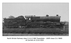 NBR cl I 4 4 2 880 Tweeddale LNER cl C11  Carlisle 23 8 1924 WHW
