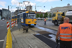 Leipzig 2013 – Tram 2141 passing some repair works