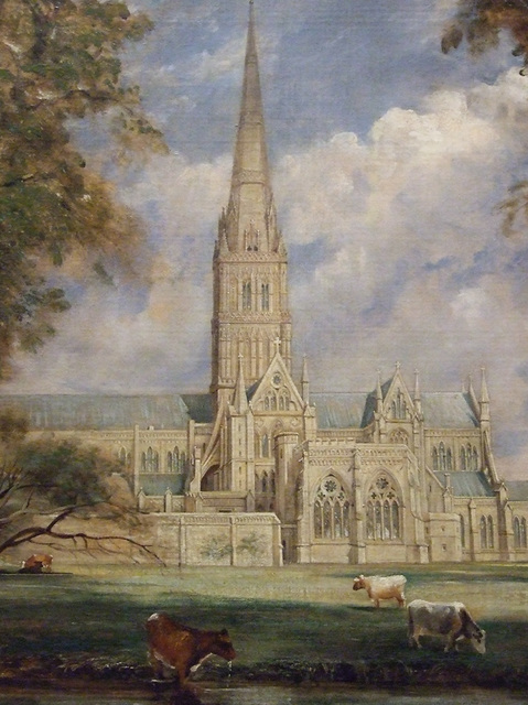 Detail of Salisbury Cathedral from the Bishop's Grounds by Constable in the Metropolitan Museum of Art, February 2008