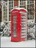 snowy red phone box