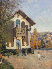 Detail of View of Marly-le-Roi from Cour-Volant by Sisley in the Metropolitan Museum of Art, August 2010