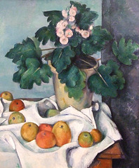 Detail of Still Life with Apples and Pot of Primroses by Cezanne in the Metropolitan Museum of Art, August 2010