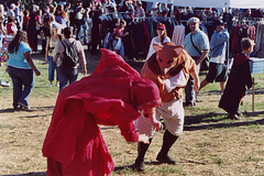 Sancha as a "Devil" Mummer Squabbling with Judith as a "Fox" Mummer at the Fort Tryon Park Medieval Festival, Oct. 2005