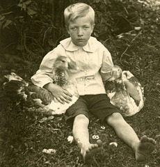 Ray Mellott and His Two Pet Geese (Cropped)
