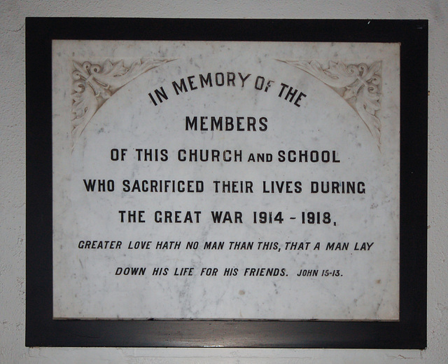 First World War Memorial, Carey Baptist Chapel, Pole Street, Preston, Lancashire