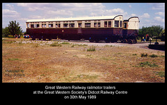 GWR railmotor trailers at Didcot Railway Centre on 30.5.1989