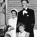 (174) Brudeparet Anna (Bakke) og Jens Bergum, med Wenche (Solem) Thorsrud og Tove Andreassen, 24. juli 1954