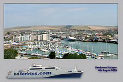 HD1 catamaran ferry at Newhaven Harbour - viewed from Newhaven Fort - 6.8.2009