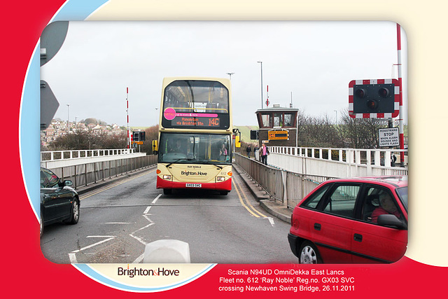 Brighton & Hove Buses - 612 Ray Noble - on Newhaven Swing Bridge - 26.11.2011