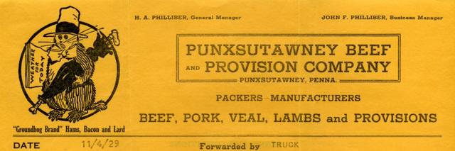 Groundhog Brand Hams, Bacon, and Lard, 1929