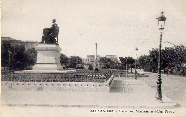 Garden and monument to Nubar Pacha Alexandria postcard LC 78