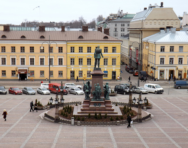 View of Senate Square and the Statue of Czar Alexander II from Helsinki Cathedral, April 2013