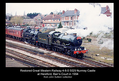5029 Nunney Castle at Hereford in 1994 with BR standard tank