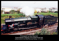 Photo by Alan Newman of GWR 4-6-0 4936 Kinlet Hall on the West Somerset Railway at Blue Anchor - 31.3.2001
