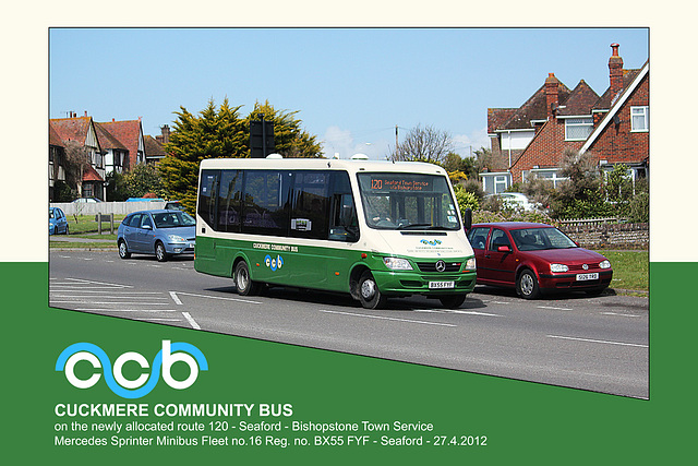 Cuckmere Community Bus Fleet no.16 Reg. no. BX55 FYF on route 120 Seaford 27.4.2012