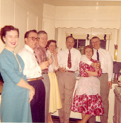Should auld acquaintance be forgot. Friends ready to welcome the new decade. New Years Eve, 1959, Greenville, Illinois.