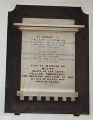 Memorial to William and Betty Edmondson, Saint John the Divine, Holme in Cliviger, Lancashire