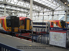 Waterloo station with Portsmouth & Southampton trains - 10.2.05