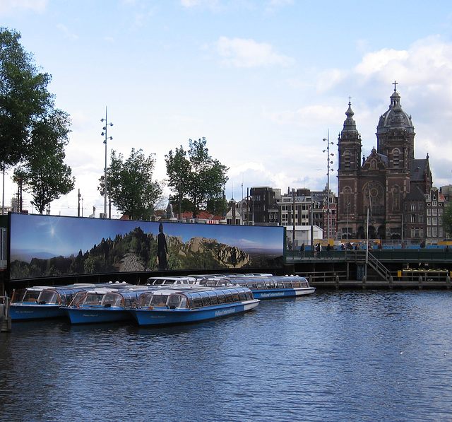 Sint Nicolaaskerk and Tour Boats, Amsterdam, The Netherlands