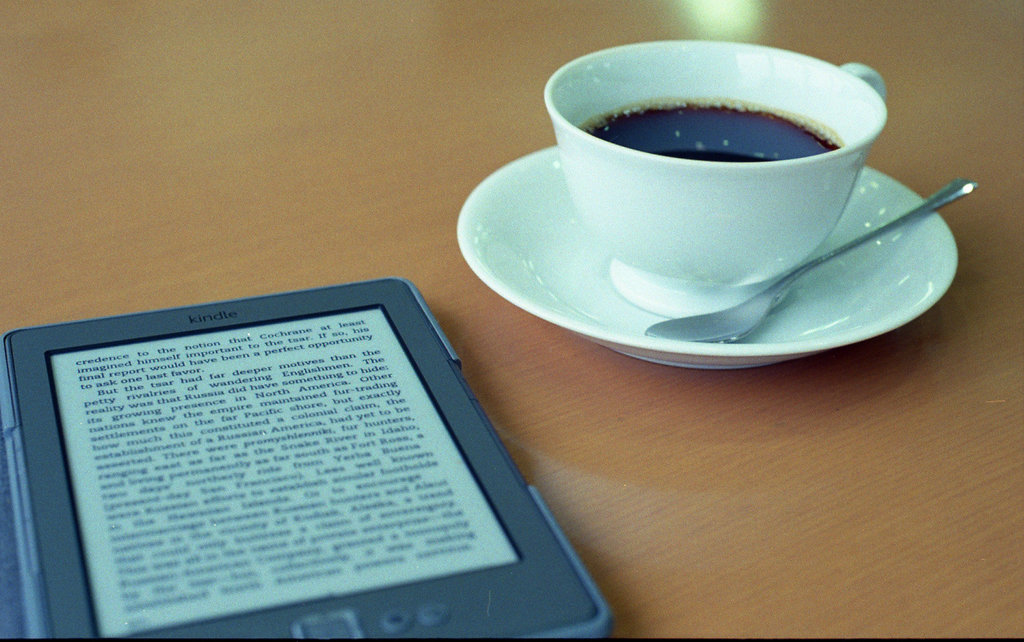 Kindle and a cup of coffee
