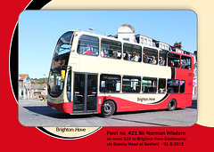 Brighton & Hove Buses fleet no. 421 Sir Norman Wisdom at Seaford on 31.8.2012
