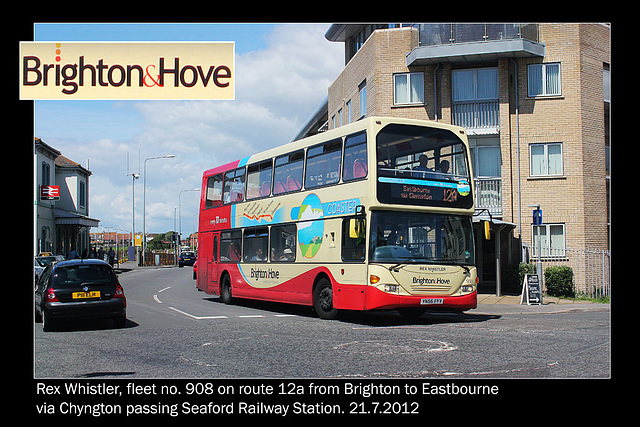 Brighton & Hove Buses - Rex Whistler - fleet no. 908 - Seaford Station 21.7.2012