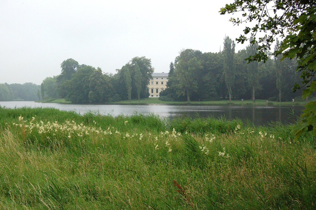 borda paŝtejo, lago, kastelo de Vorlico nomata ankaŭ somerdomo  (Uferweide, See, Wörlitzer Schloß auch Landhaus genannt)