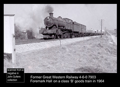 GWR 4-6-0 7903 Foremark Hall on goods at Highbridge in 1964