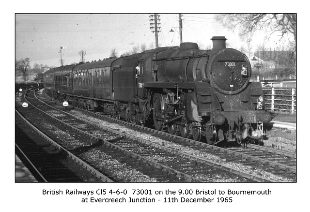 BR class 5 4-6-0 73001 at Evercreech on 11.12.1965