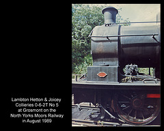 Lambton Hetton & Joicey Collieries - No 5 - Grosmont on the North Yorks Moors Railway in August 1989