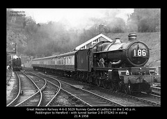 Former GWR 4-6-0 5029 Nunney Castle at Ledbury with 5243 on 21.4.1958