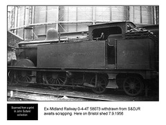 Midland Railway 0-4-4T 58073 at Bristol on 7.9.1956
