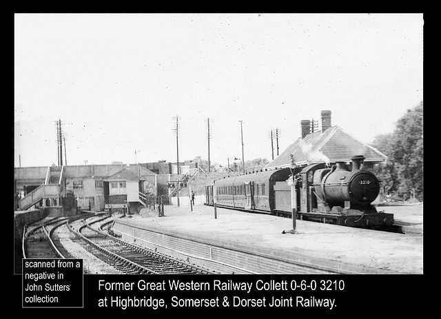 GWR 0-6-0 3210 at Highbridge SDJR on a local train to Evercreech Junction and possibly Templecombe
