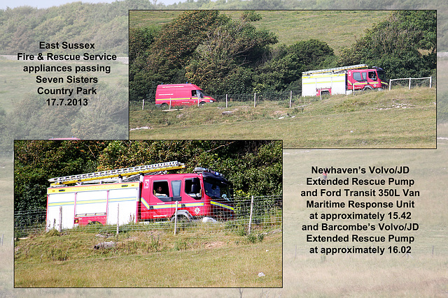 ESFRS appliances passing Seven Sisters  Country Park - 17.7.2013