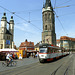 Halle (Saale) 2013 – Trams 1191 and 1183 towing carriage 180 on the Marktplatz