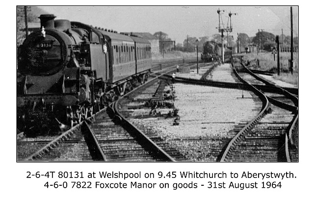 2-6-4T 80131 & 4-6-0 7822 Foxcote Manor - Welshpool - 31.8.1964