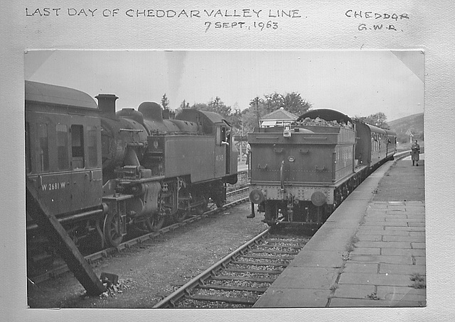 LMSR 2-6-2T 41245 & an unidentified GWR Collett 0-6-0 - Cheddar on last day of Yatton Wells Cheddar Valley line - 7.9.1963