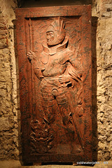 Engraved  door-sized wooden panel in the wine cellars of the Esterhazy Palace