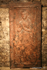 Engraved  door-sized wooden panel in the wine cellars of the Esterhazy Palace
