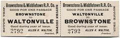 Brownstone and Middletown Railroad Company Ticket