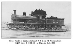 GNSR class F 4-4-0 48 Andrew Bain - LNER 6848 Elgin 6.8.1925