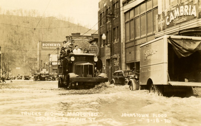 Trucks Aiding Marooned People at Main Street, Johnstown, Pa., March 18, 1936
