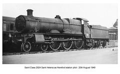 Saint Class 2924 Saint Helena as Hereford station pilot - 20.8.1949 photo by John Sutters