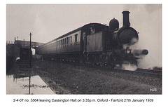GWR 2-4-0T 3564 - Cassington Halt - 27.01.1939 photo by John Sutters