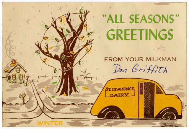 All Seasons Greetings from Your Milkman, St. Lawrence Dairy, Reading, Pa.