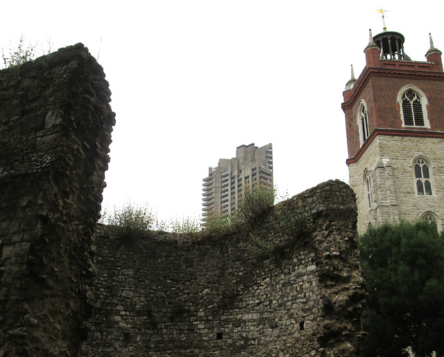 London wall, Barbican tower, Church