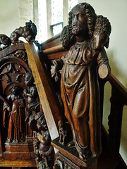bishopstone church, wilts. christ as shepherd, superb c15 spanish woodwork from a set of stalls were made up into a pulpit c.1830