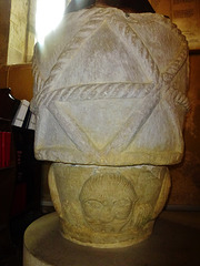 puncknowle church, dorset,great c11 norman font, sitting on top of another such from bexington